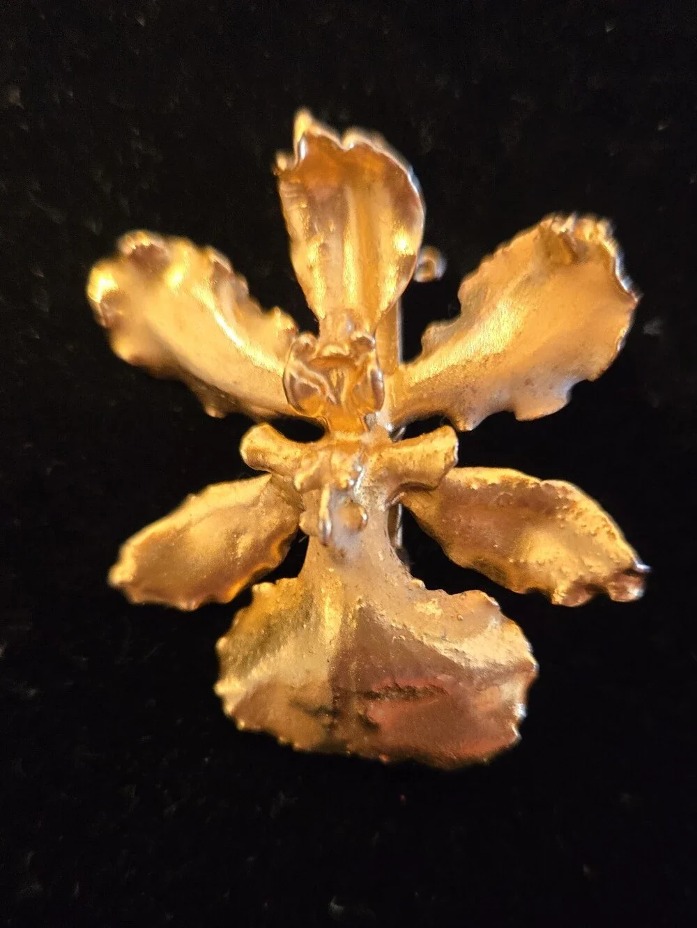 Gold Tone Floral Orchid Brooch Pendant